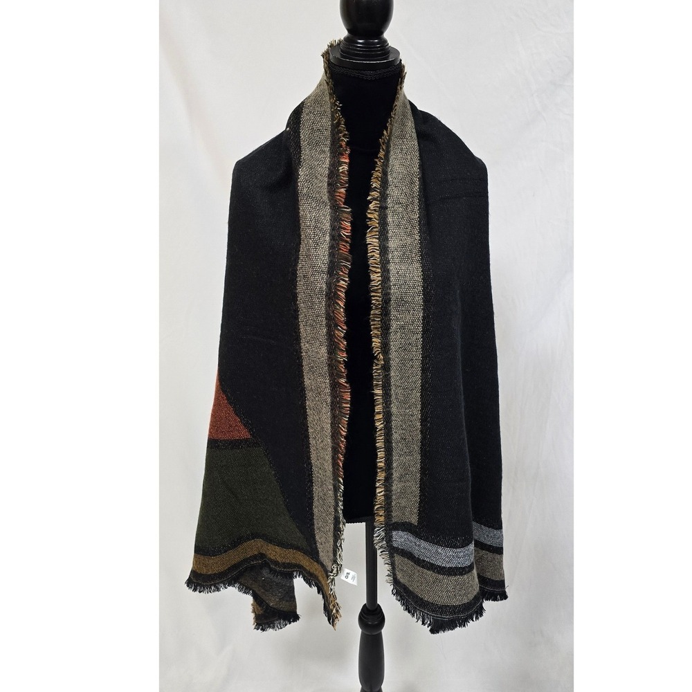 Good American women shawl plaid oversized scarf‎ wrap fringe cozy beach vacation